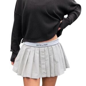 OFFLINE by Aerie NWT Oxford Pleated Tennis Skirt Striped Athleisure Size Large